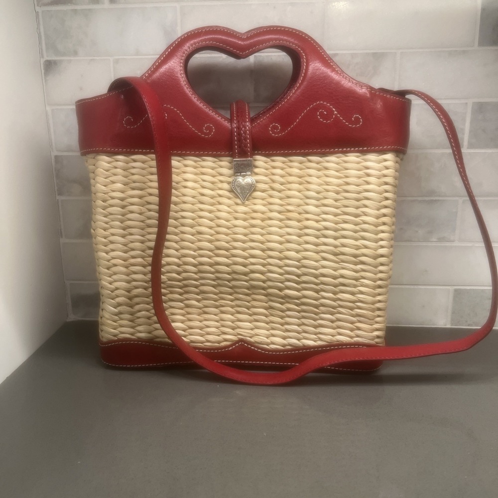 Brighton "Tammy" Straw & Red Leather Handbag Vintage (Y2K era)